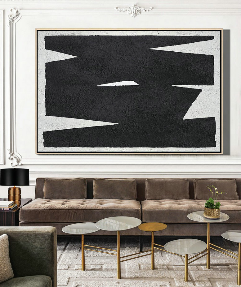 Textured Painting Canvas Art,Hand Painted Oversized Horizontal Minimal Art On Canvas, Black And White Minimalist Painting - Large Colorful Wall Art